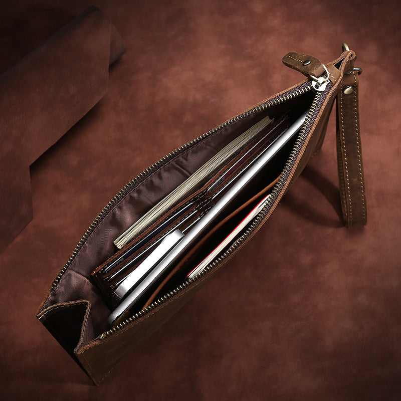 European and American Retro Leather Men's Clutch - Crazy Horse Design - ArtOm_farm™ LEATHER