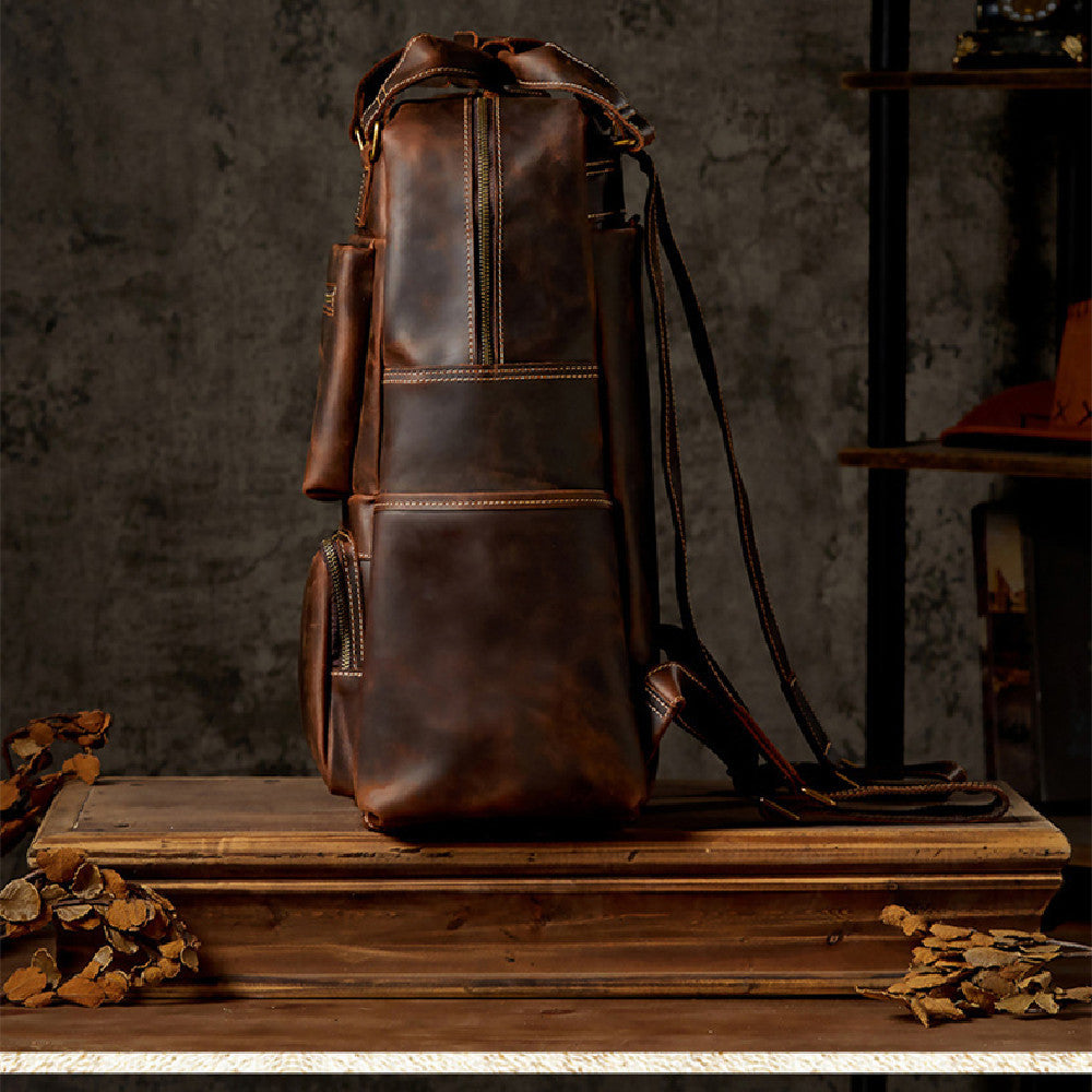 Handmade Leather Backpack - Retro Crazy Horse Leather Oversized Design - ArtOm_farm™ LEATHER
