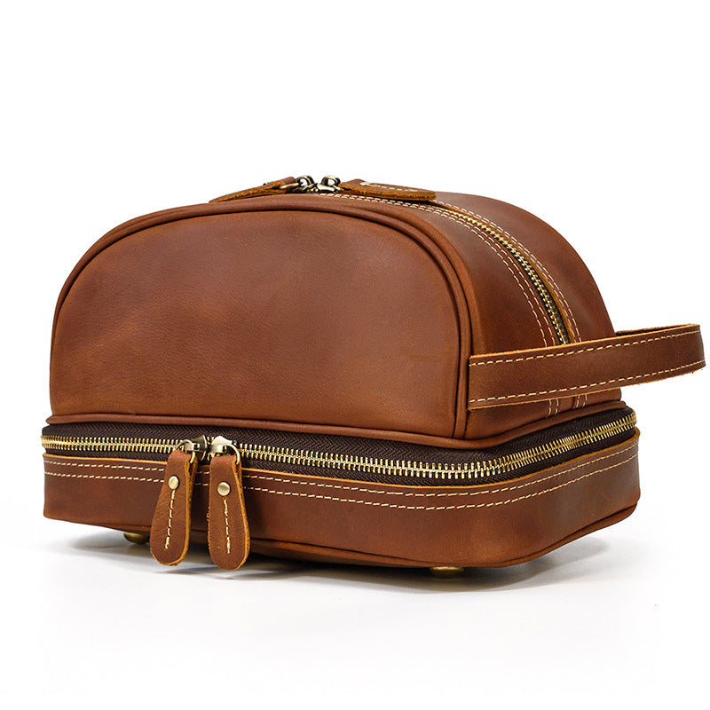 Vintage Leather Toiletry Bag for Men - Crazy Horse Leather Travel Clutch - ArtOm_farm™ LEATHER