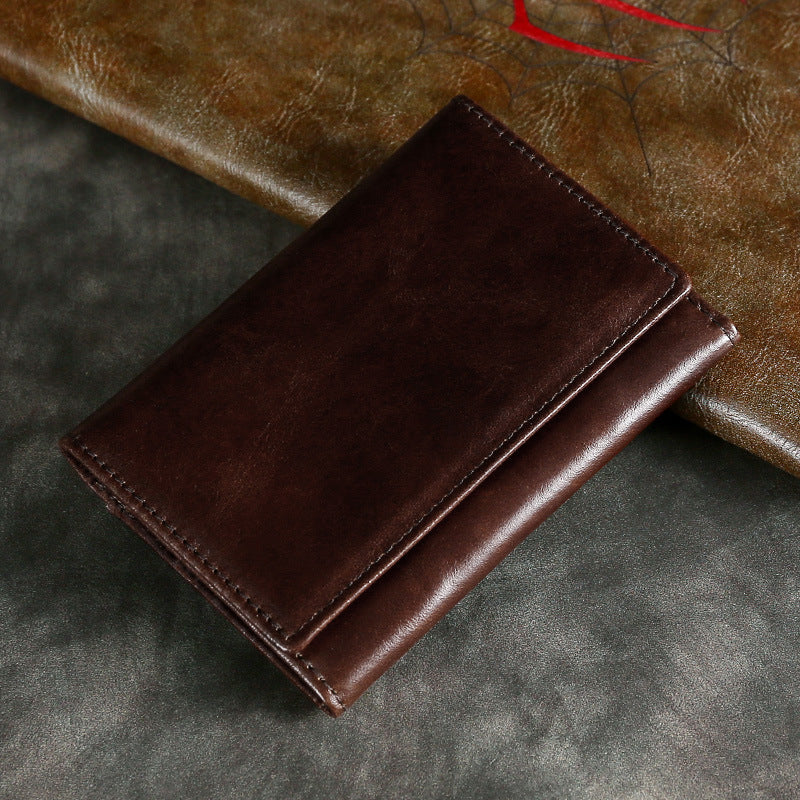 Short Leather Card Holder - RFID Multi-Card Slot Crazy Horse Leather - ArtOm_farm™ LEATHER