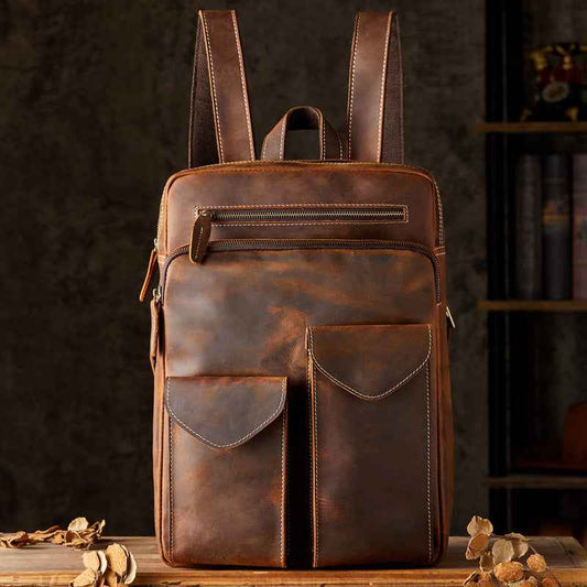 Men's Handmade Leather Backpack - Premium Crazy Horse Leather Design