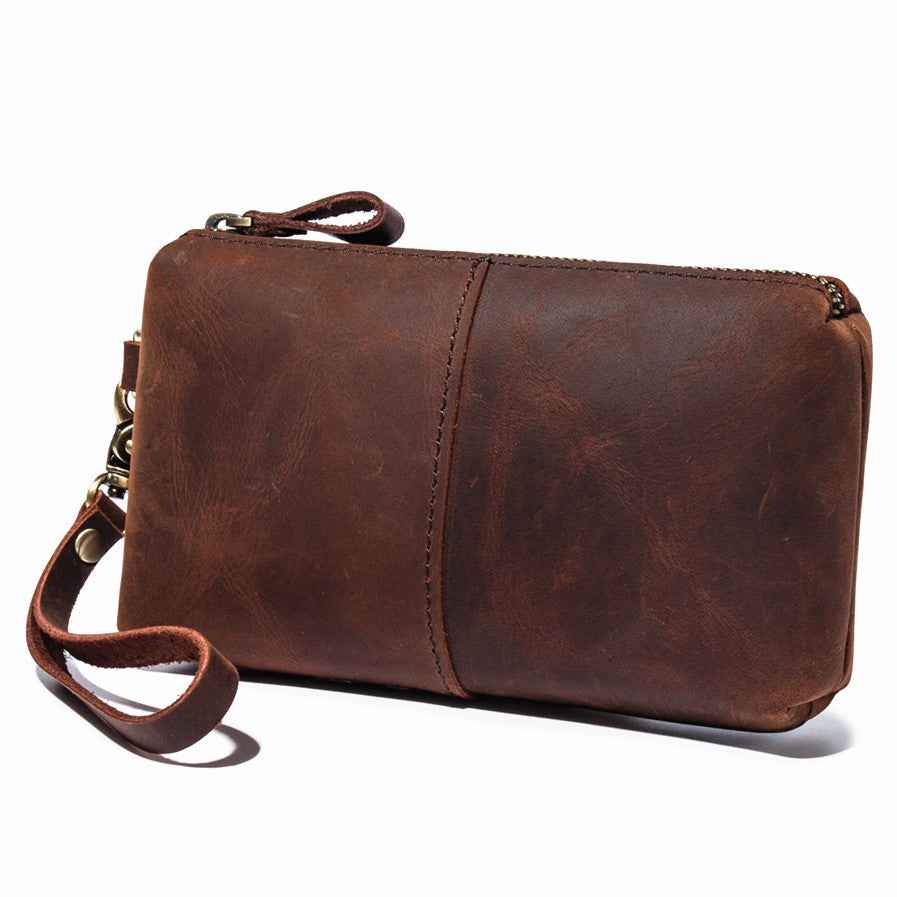 Crazy Horse Leather Clutch Bag - Simple Retro Long Purse for Stylish Elegance