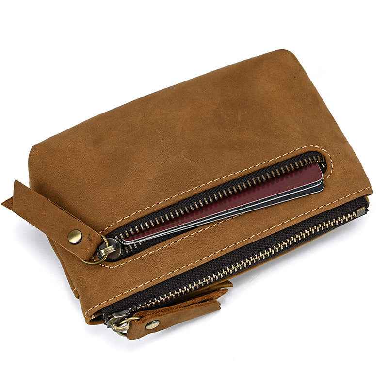 Retro Leather Coin Purse with Crazy Horse Leather Key Ring for Stylish Organization