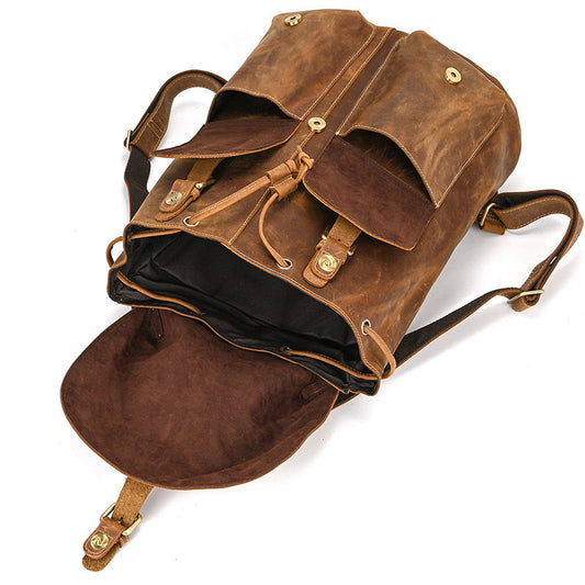 Casual Retro Leather Backpack for Adventurous Travel - ArtOm_farm™ LEATHER