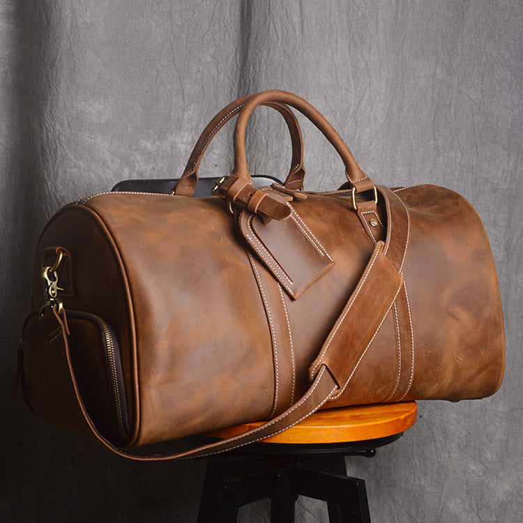 Retro Men's Leather Luggage Bag in Crazy Horse Leather - European and American Style - ArtOm_farm™ LEATHER