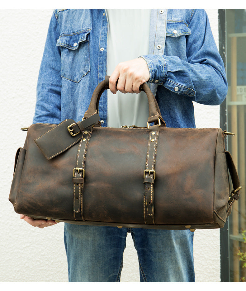 Crazy Horse Leather Travel Bag - Large Capacity Storage for Adventurers - ArtOm_farm™ LEATHER