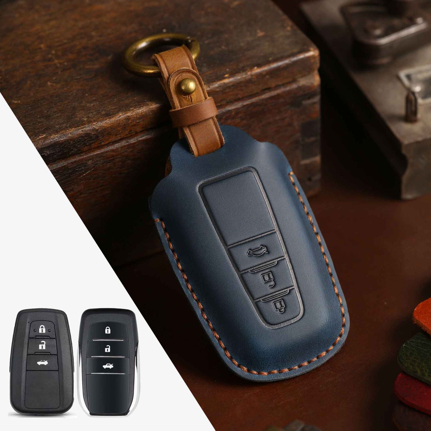 Leather Car Key Case - Crazy Horse Genuine Leather Key Holder Cover for Car Remote