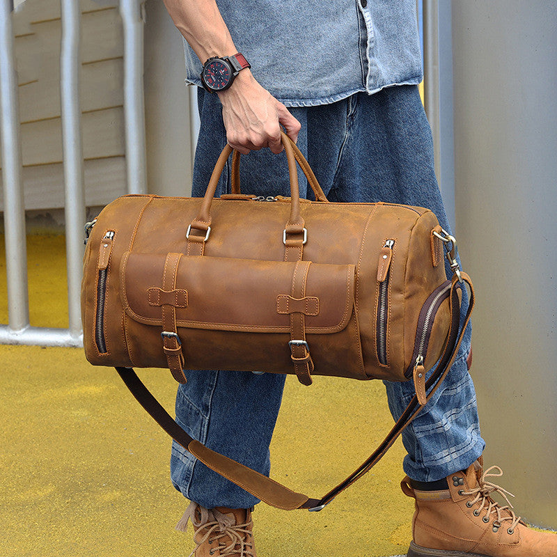Crazy Horse Leather Travel Bag - Large Capacity and Durability - ArtOm_farm™ LEATHER