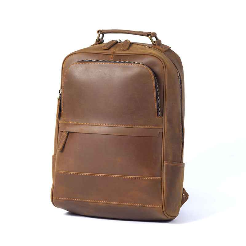 New Retro Crazy Horse Men's Leather Backpack - Stylish Retro Leather Backpack for Men