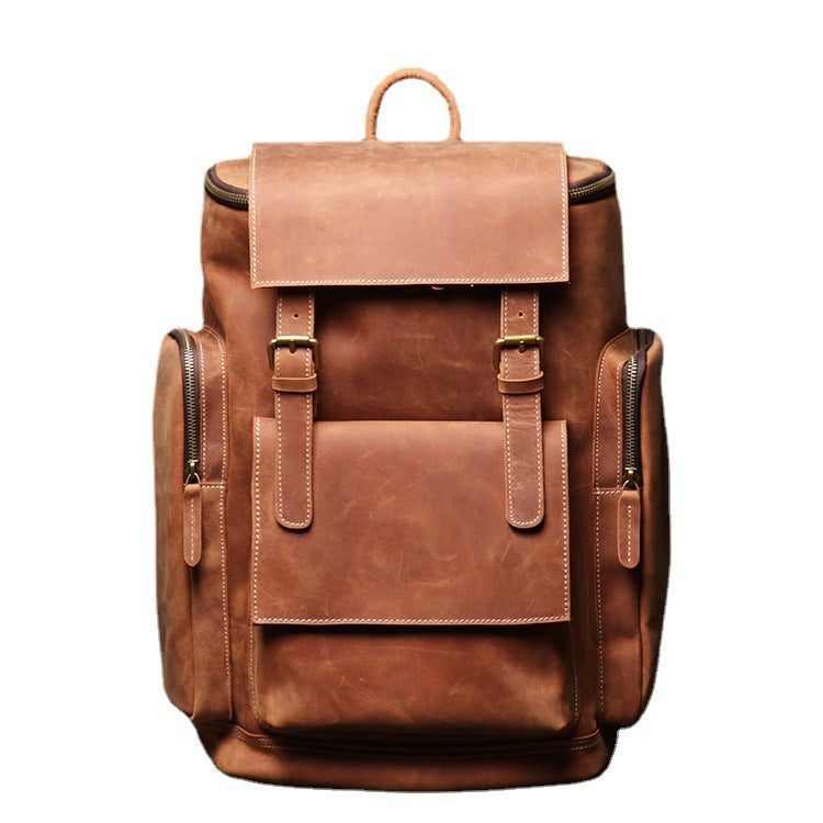 Retro Leather Mens Backpack - Large Capacity 15.6 Inch Genuine Leather Laptop Bag for Travel and Work - ArtOm_farm™ LEATHER