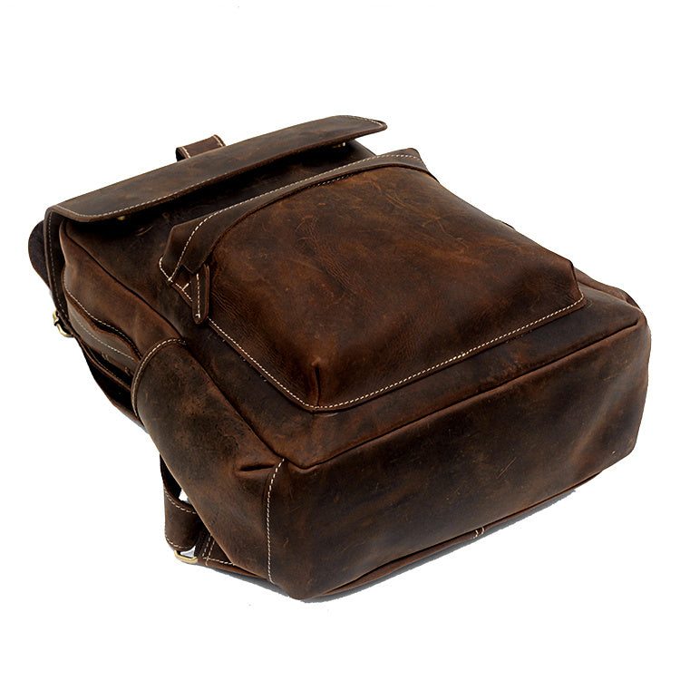 Crazy Horse Men's Leather Backpack - Korean Style Retro Design - ArtOm_farm™ LEATHER