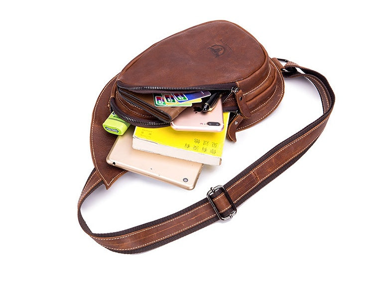 Leather Goods Crazy Horse Leather Chest Bag for Men - Genuine Leather Design - ArtOm_farm™ LEATHER