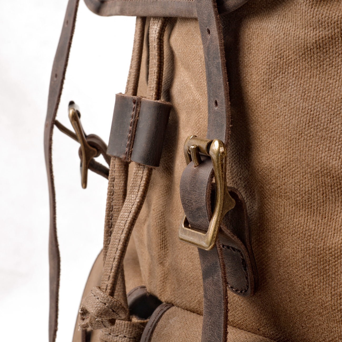 Travel Backpack Leather with Canvas Stitching and Crazy Horse Leather - ArtOm_farm™ LEATHER