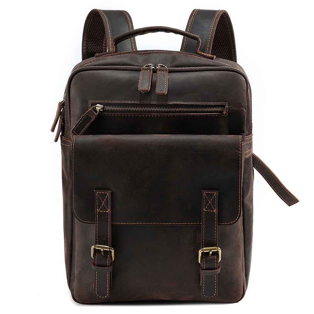 Men's Retro Leather Backpack in Genuine Crazy Horse Leather - ArtOm_farm™ LEATHER