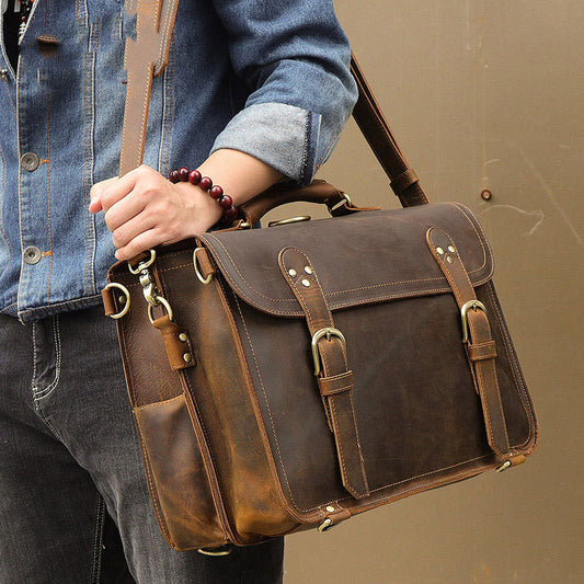 Genuine Leather Messenger Bag - Retro Crazy Horse Leather One-shoulder Men's Bag - ArtOm_farm™ LEATHER