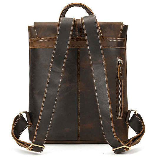 Men's Retro Leather Backpack Made of Genuine Crazy Horse Leather for Outdoor Adventures