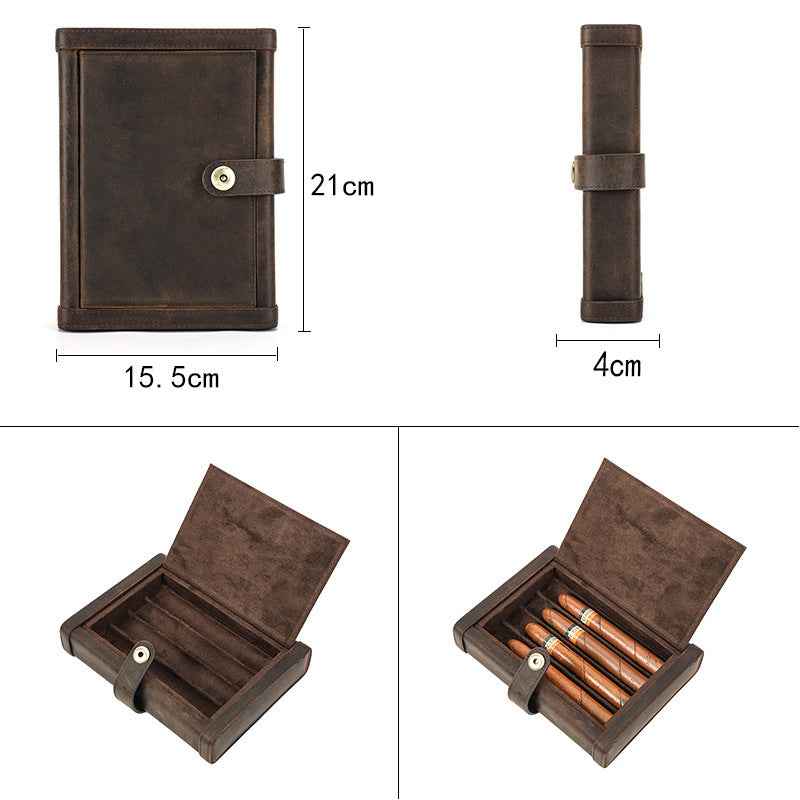 Vintage Leather Cigar Case for 4 Cigars - Crazy Horse Design