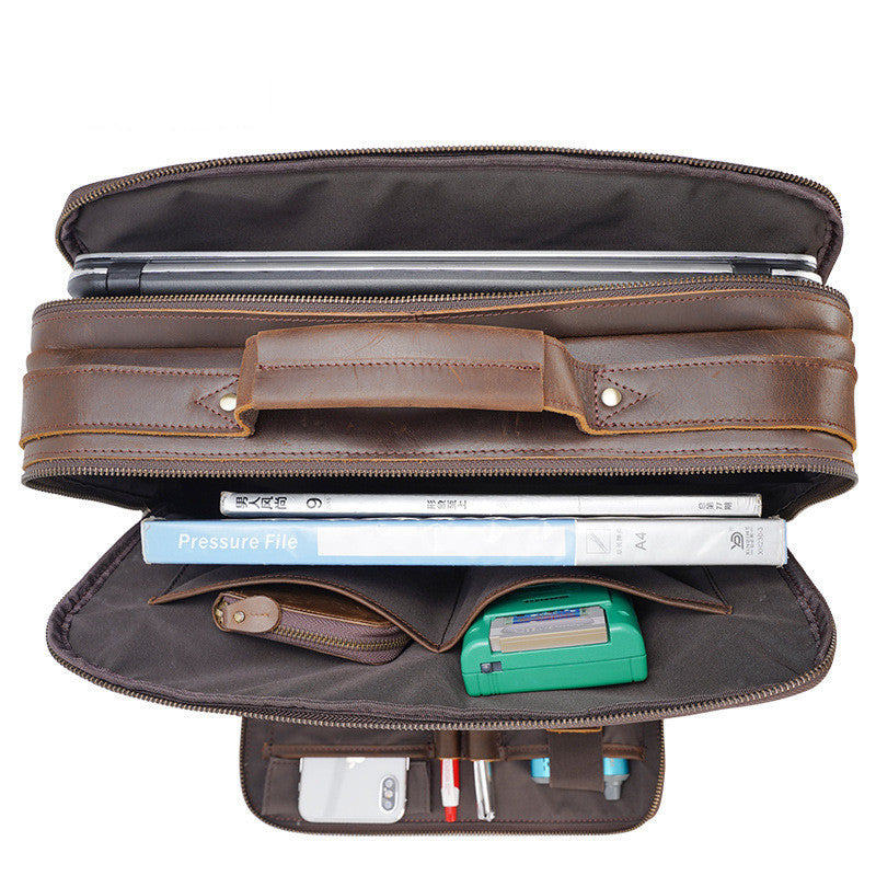 Vintage Leather Men's Briefcase - Crazy Horse Leather Laptop Bag - ArtOm_farm™ LEATHER