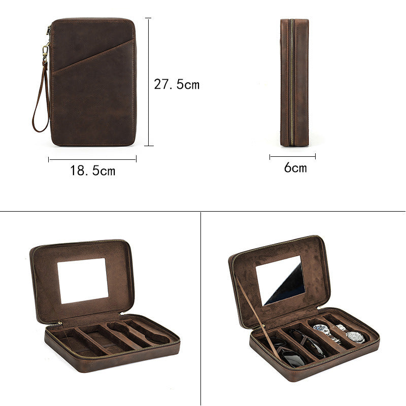 Handmade Leather Travel Storage Box - Portable Multifunctional Zipper Crazy Horse Leather Design - ArtOm_farm™ LEATHER