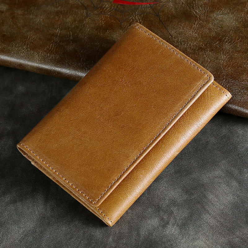 Short Leather Card Holder - RFID Multi-Card Slot Crazy Horse Leather - ArtOm_farm™ LEATHER