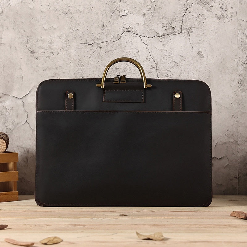 Crazy Horse Leather Business Handbag for Men - Genuine Leather Computer Bag - ArtOm_farm™ LEATHER