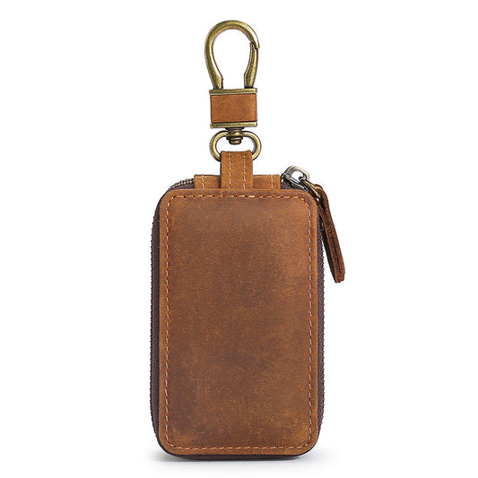 Crazy Horse Car Key Holder with Zipper for Ultimate Security - ArtOm_farm™ LEATHER
