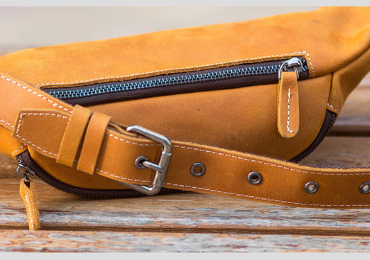 Handmade Leather Chest Bag - Retro Head Layer Crazy Horse Leather Zipper Design - ArtOm_farm™ LEATHER