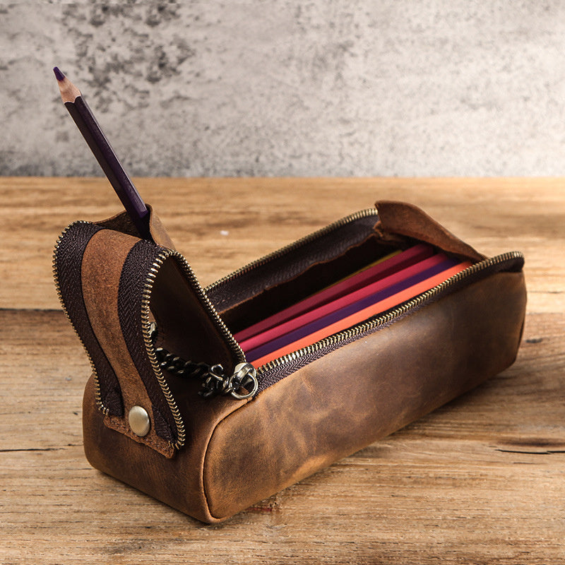 Crazy Horse Leather Large Capacity Portable Double Zipper Bag - ArtOm_farm™ LEATHER