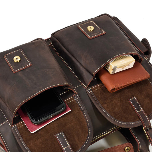 Crazy Horse Leather Crossbody Bag for Outings and Work - ArtOm_farm™ LEATHER