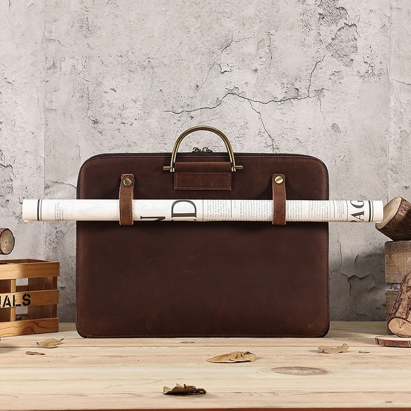 Crazy Horse Leather Business Handbag for Men - Genuine Leather Computer Bag - ArtOm_farm™ LEATHER