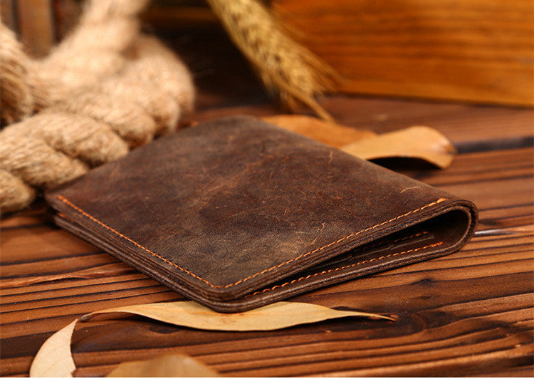 Vintage Leather Men's Wallet - Crazy Horse Leather Short Wallet for Him - ArtOm_farm™ LEATHER