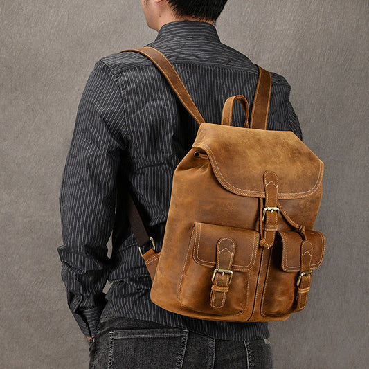 Casual Retro Leather Backpack: The Perfect Companion for Adventurous Travel - ArtOm_farm™ LEATHER 