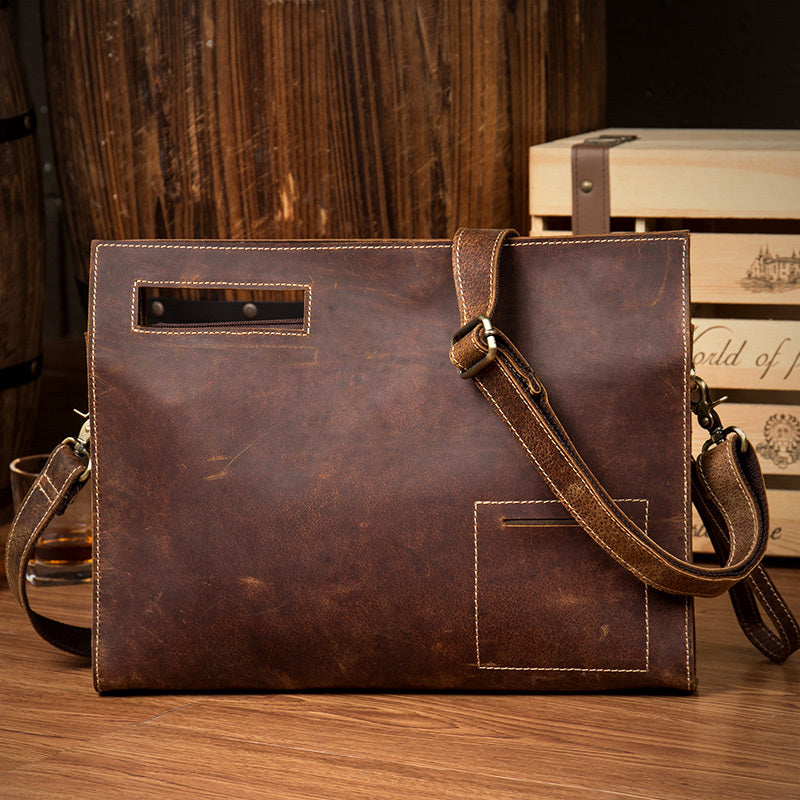 Casual Leather Handbag - Stylish One Shoulder Messenger Bag in Crazy Horse Finish - ArtOm_farm™ LEATHER 