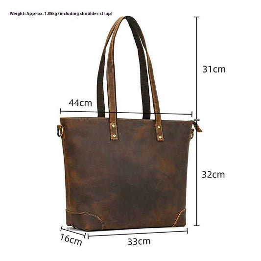 Large Crazy Horse Leather Tote Bag - Stylish and Durable Everyday Essential