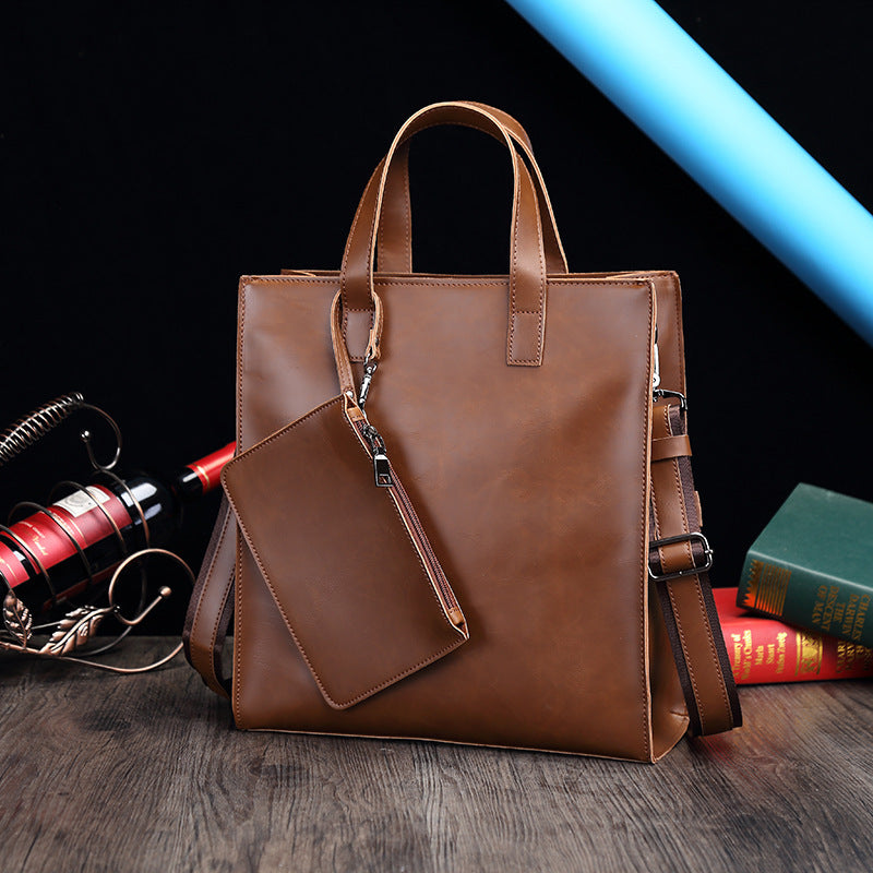 Men's Retro Leather Tote Bag - Crazy Horse PU Leather Design - ArtOm_farm™ LEATHER