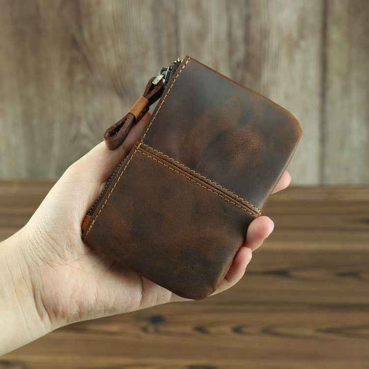 Men's Retro Leather Coin Purse in Crazy Horse Leather
