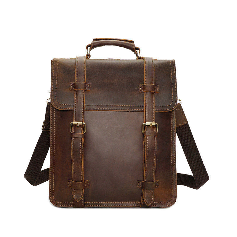 Men's Vintage Leather Backpack - Fashionable Crazy Horse Design - ArtOm_farm™ LEATHER 