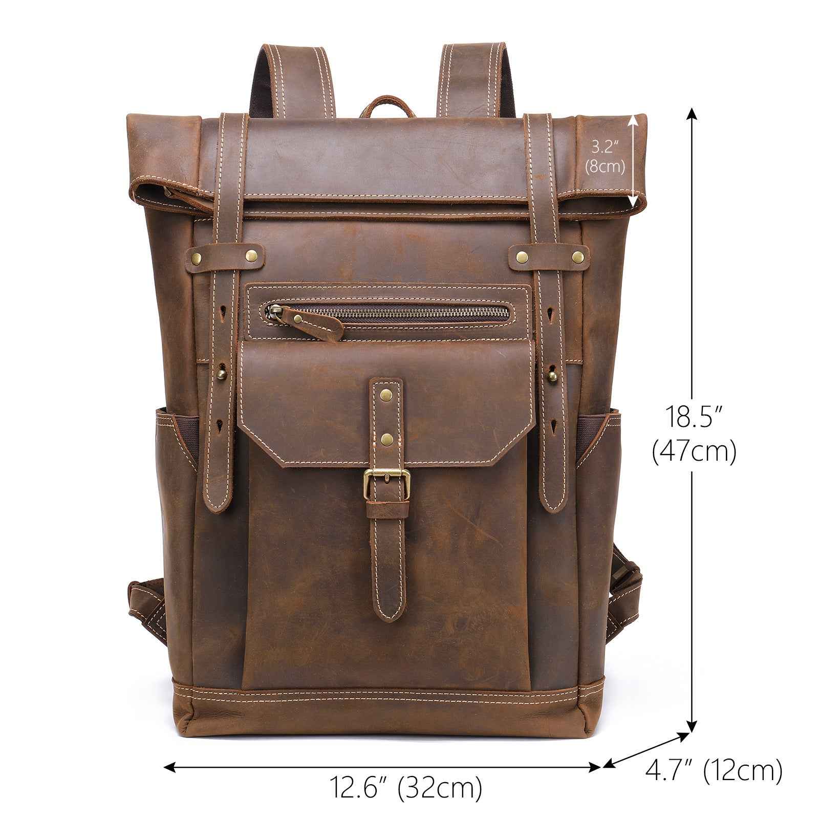 Retro Leather Backpack for Men - Vintage Crazy Horse Genuine Leather Travel Laptop Bag