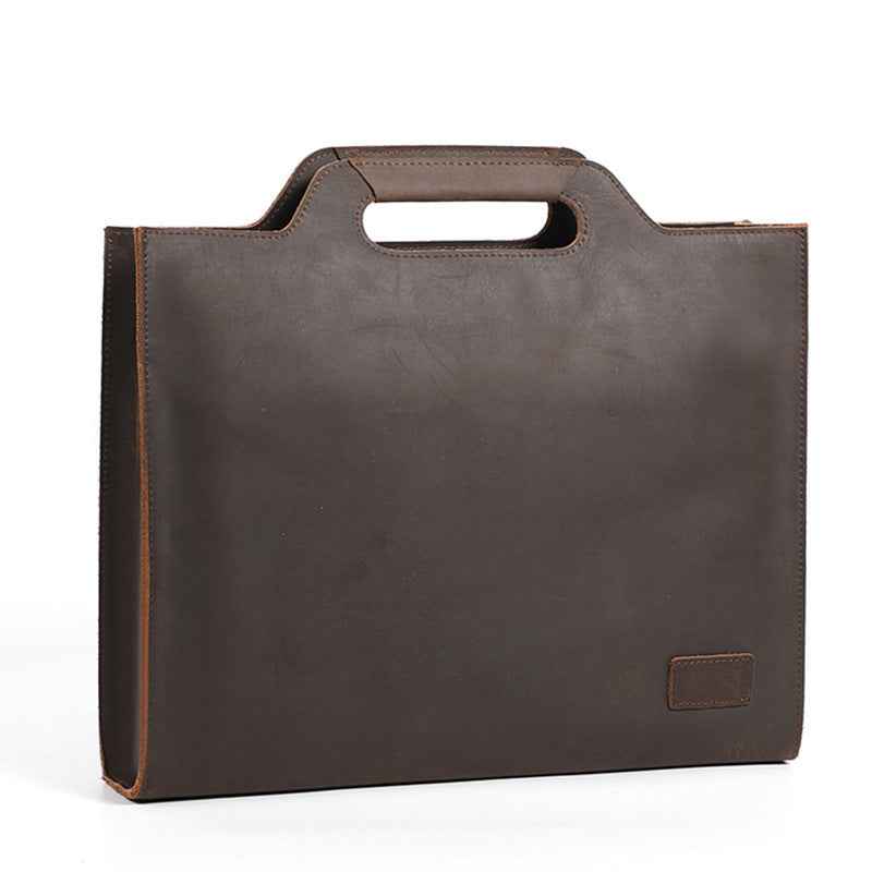 Retro Men's Crazy Horse Leather Briefcase - First Layer Cowhide Design