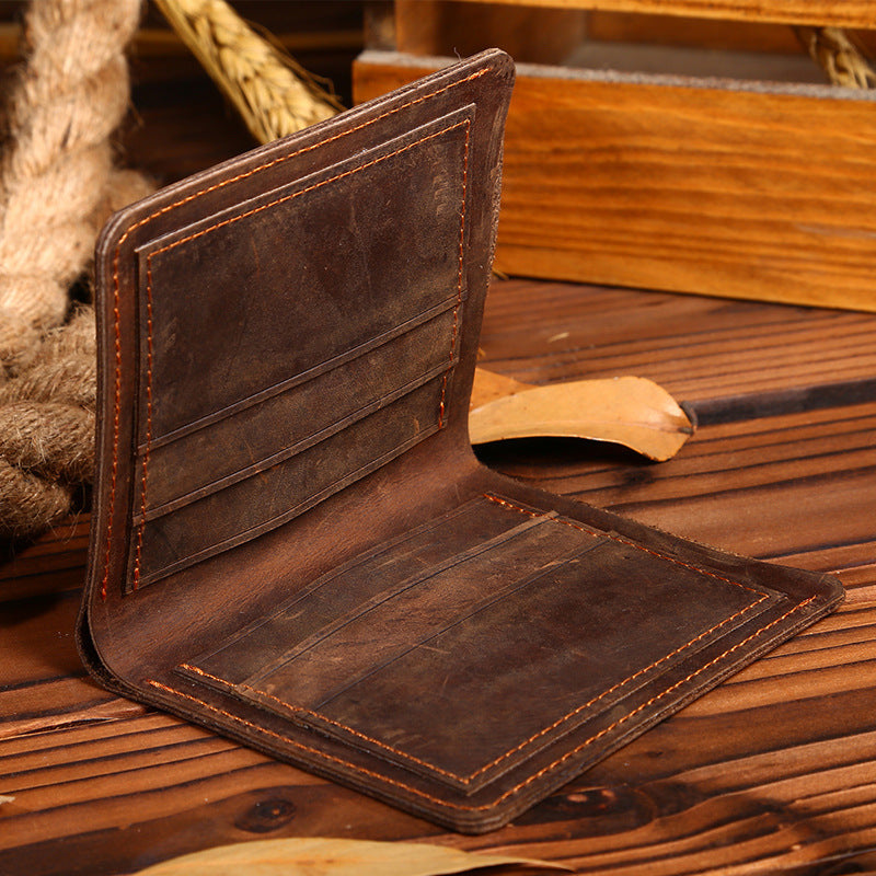 Vintage Leather Men's Wallet - Crazy Horse Leather Short Wallet for Him - ArtOm_farm™ LEATHER 