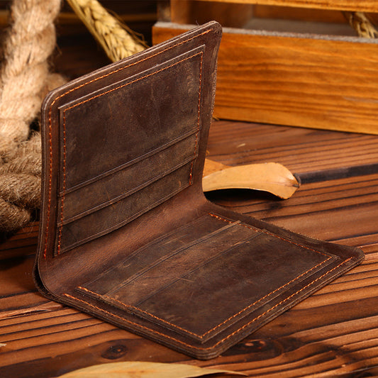 Vintage Leather Men's Wallet - Crazy Horse Leather Short Wallet for Him - ArtOm_farm™ LEATHER 