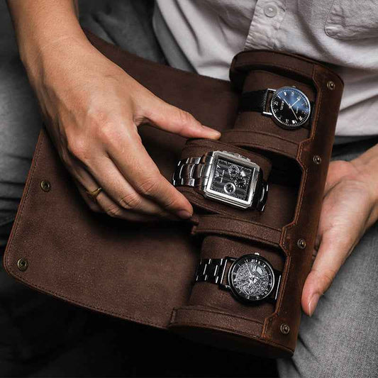 Vintage Leather Watch Storage Box - Crazy Horse Leather 4 Watch Capacity