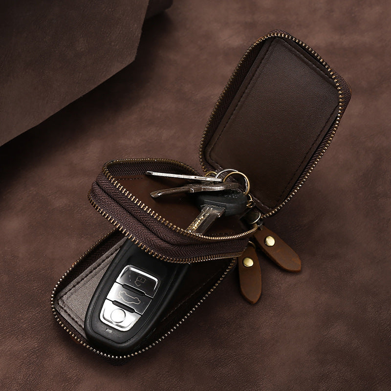 Crazy Horse Car Key Holder with Zipper for Ultimate Security - ArtOm_farm™ LEATHER