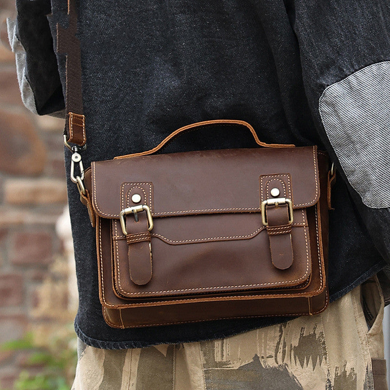 Crazy Horse Leather Shoulder Bag - Casual Retro Design - ArtOm_farm™ LEATHER