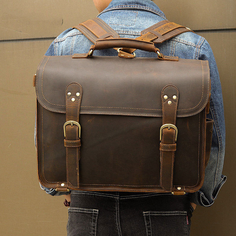 Genuine Leather Messenger Bag - Retro Crazy Horse Leather One-shoulder Men's Bag - ArtOm_farm™ LEATHER