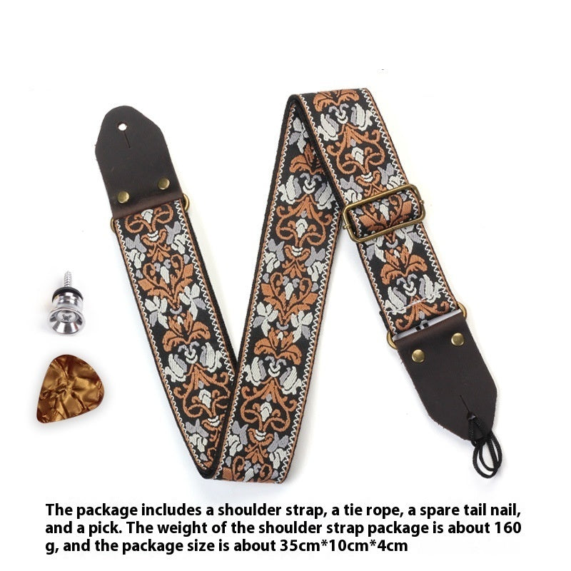 Creative Crazy Horse Leather Guitar Strap with Premium Embroidery Design - ArtOm_farm™ LEATHER 