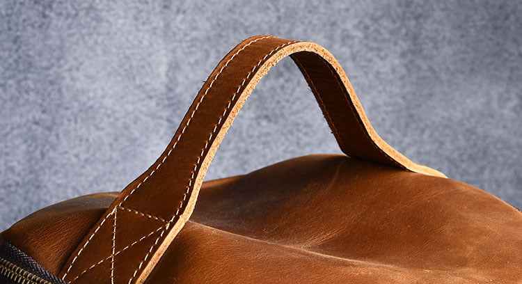 Vintage Leather Hiking Backpack for Travel - Crazy Horse Leather Hand-Carrying Design