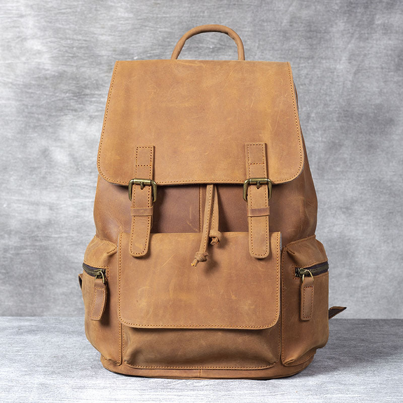 Retro Leather Backpack - Crazy Horse Leather Men's First Layer Cowhide Backpack - ArtOm_farm™ LEATHER