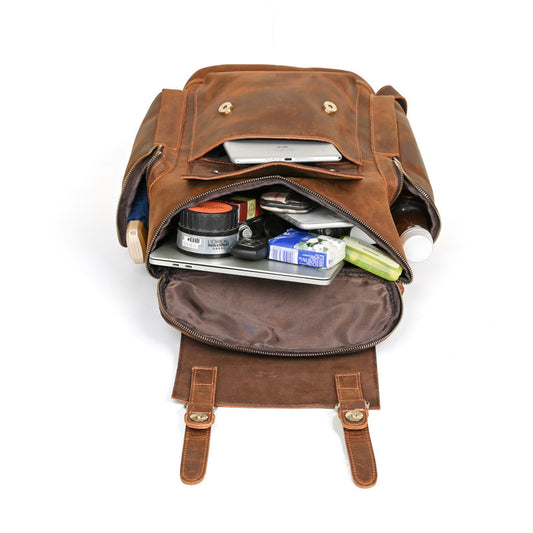 Crazy Horse Leather Backpack for Men - First Layer Cowhide Leather Travel Bag - ArtOm_farm™ LEATHER 