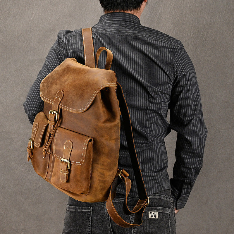 Casual Retro Leather Backpack for Adventurous Travel - ArtOm_farm™ LEATHER